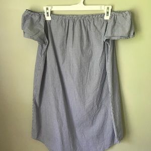 Off the shoulder blue & white dress